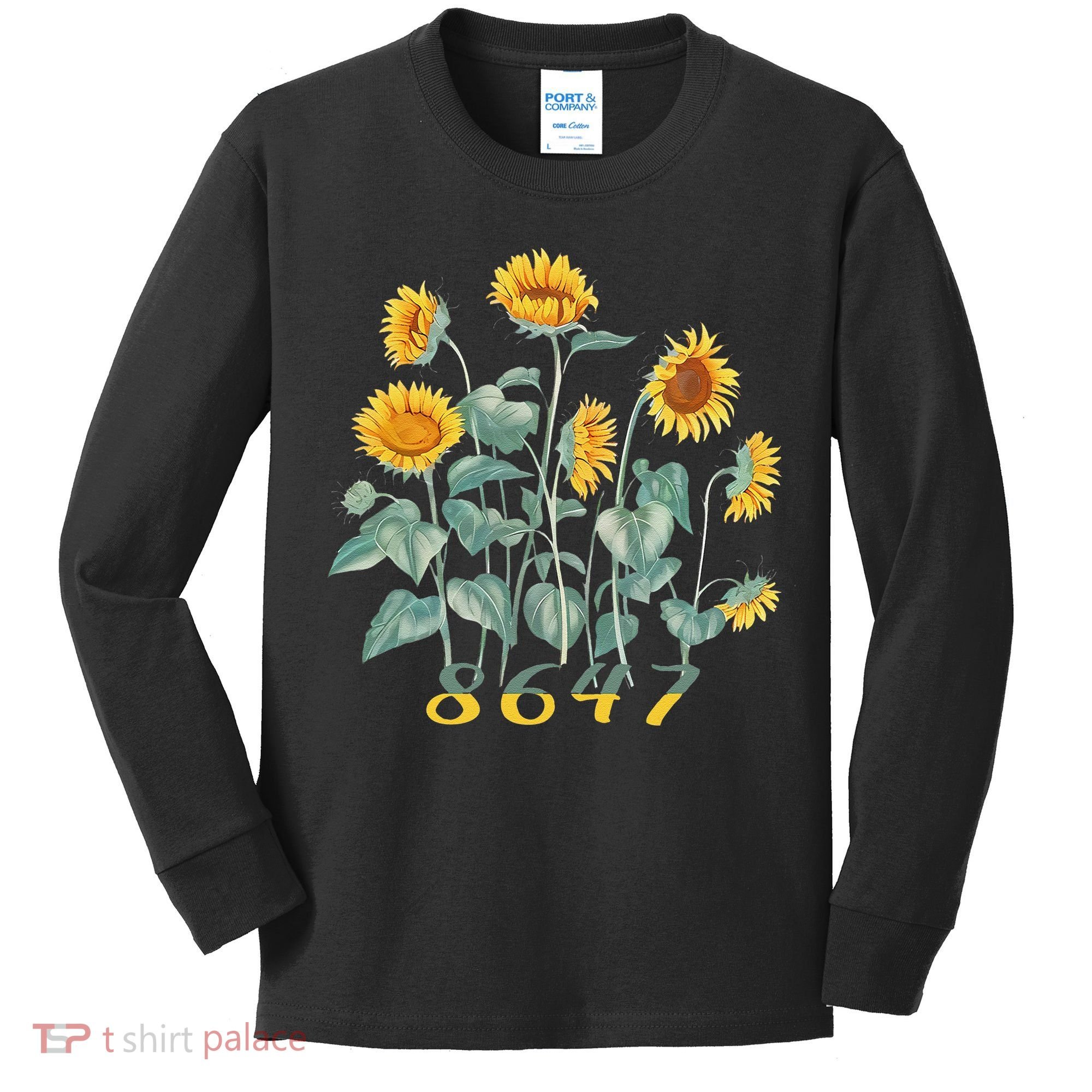 8647 Subtle Anti Trump 86 47 Sunflower Support Ukraine Kids Long Sleeve Shirt