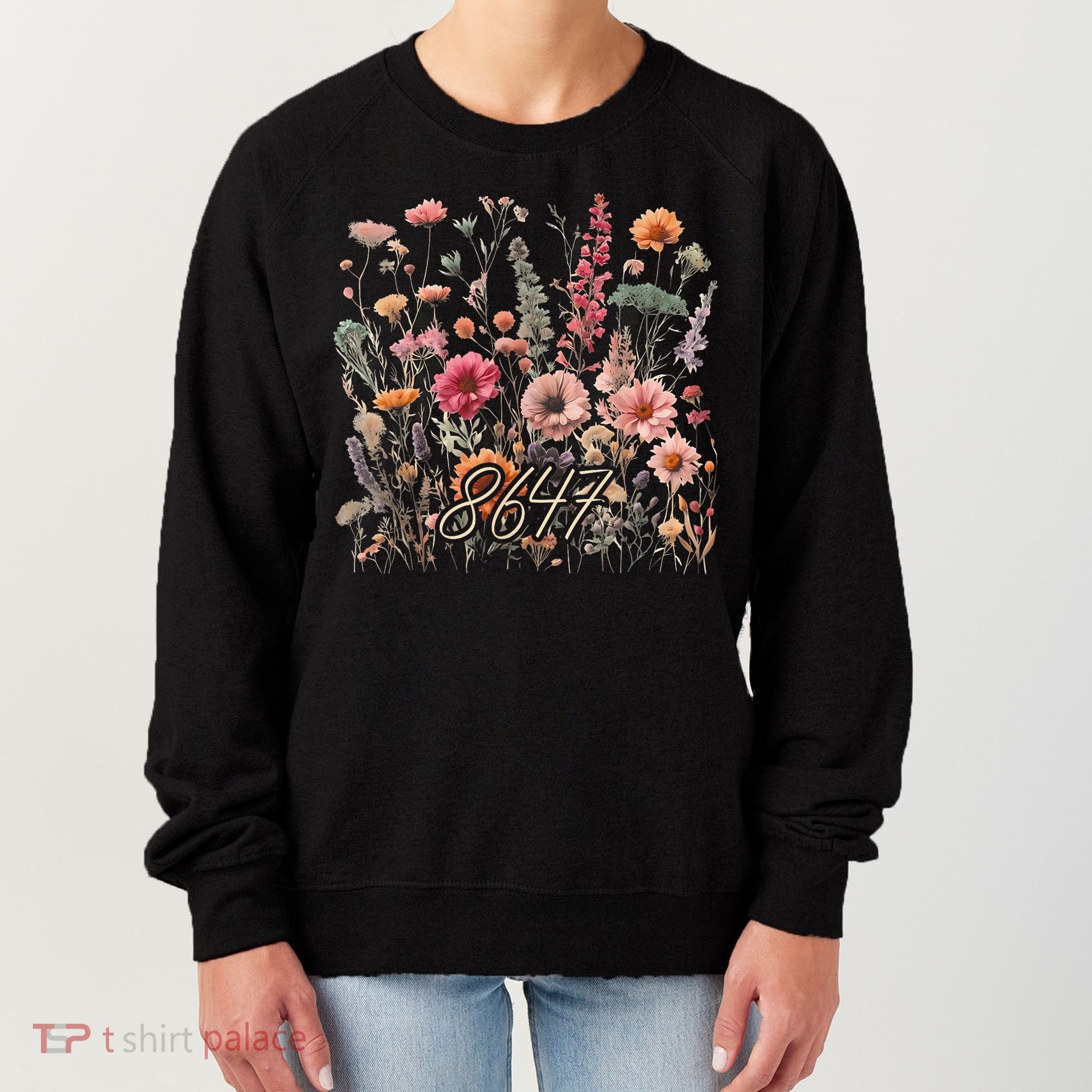 8647 Subtle Anti Trump 86 47 Floral Boho Style Women's Sweatshirt