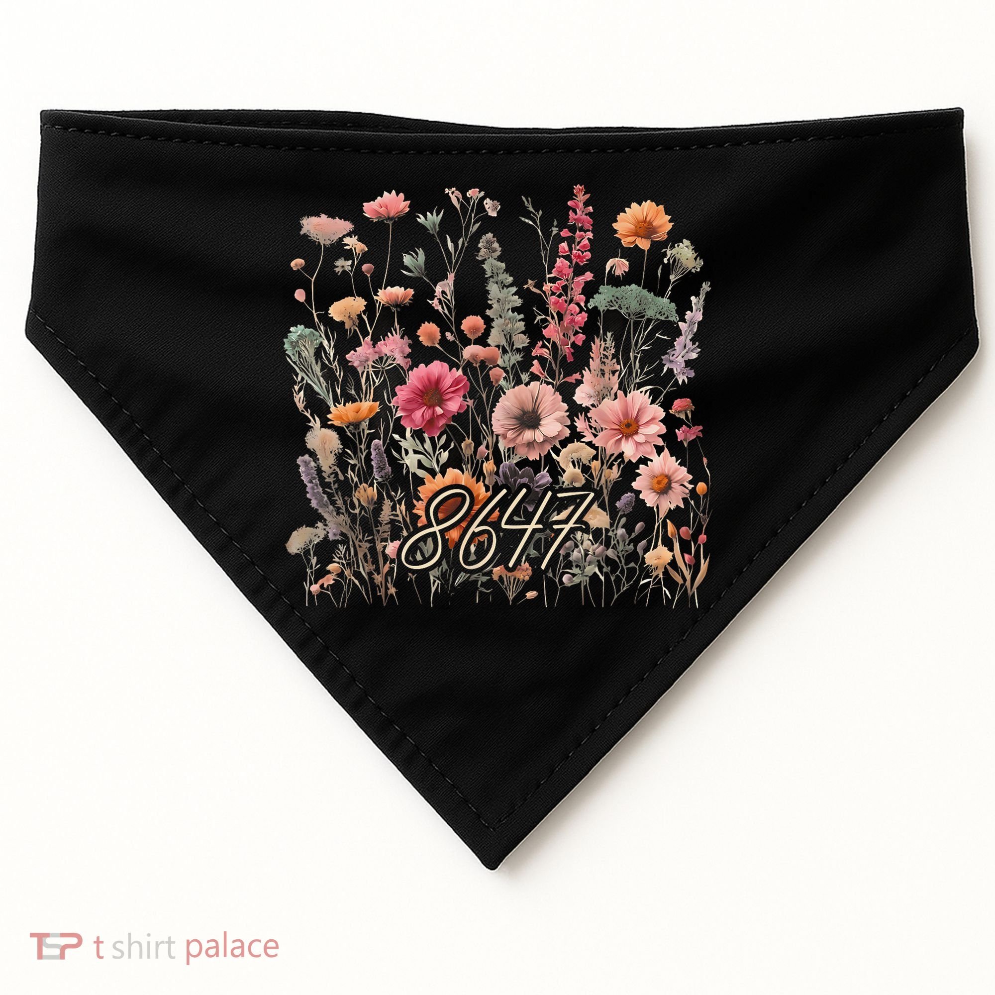 8647 Subtle Anti Trump 86 47 Floral Boho Style USA-Made Doggie Bandana