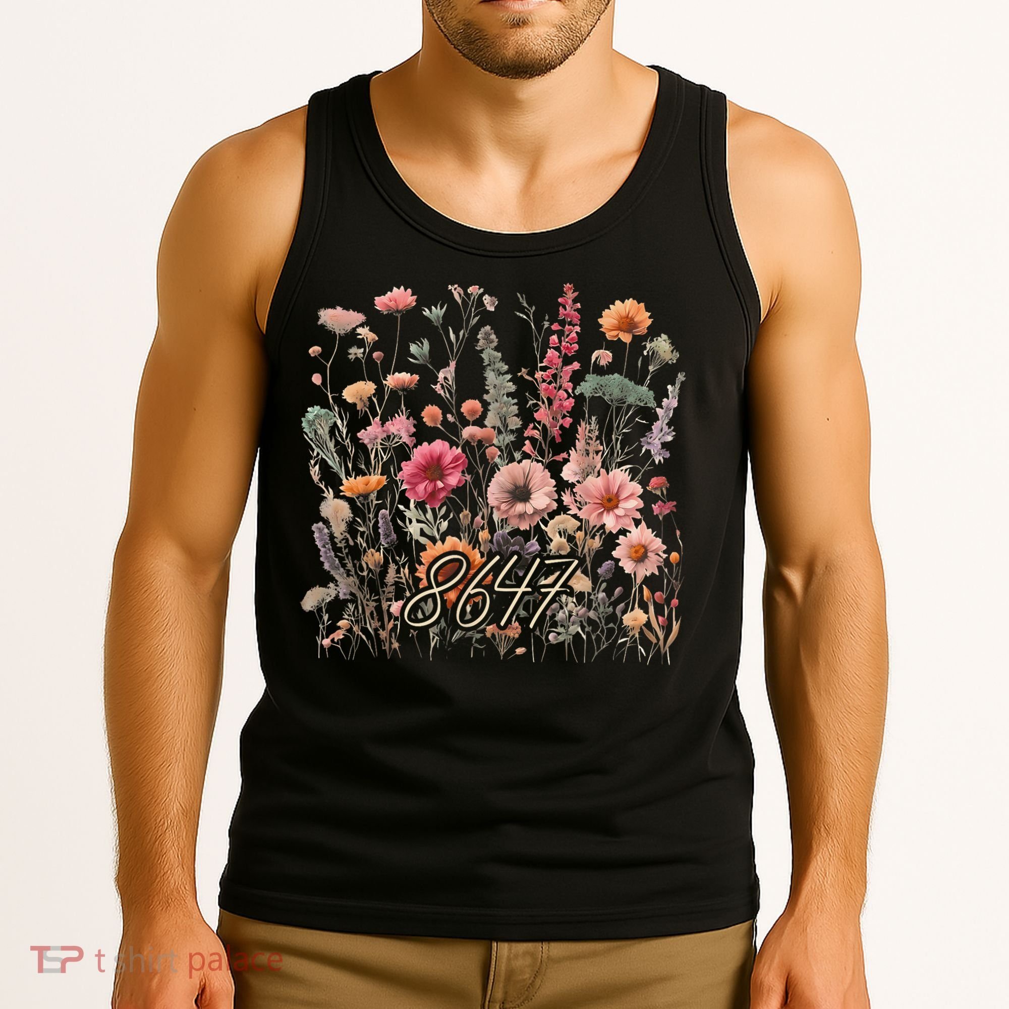 8647 Subtle Anti Trump 86 47 Floral Boho Style Tank Top