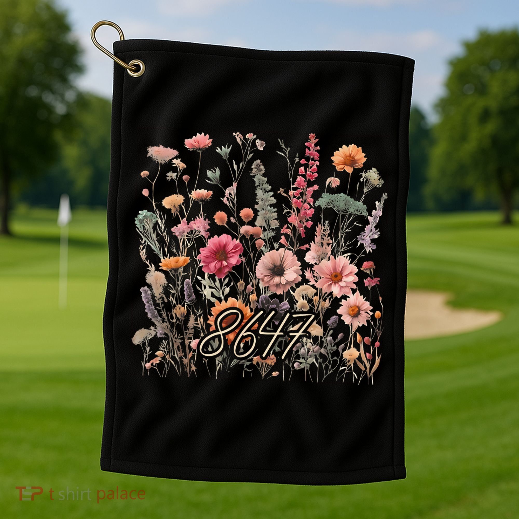 8647 Subtle Anti Trump 86 47 Floral Boho Style Golf Towel