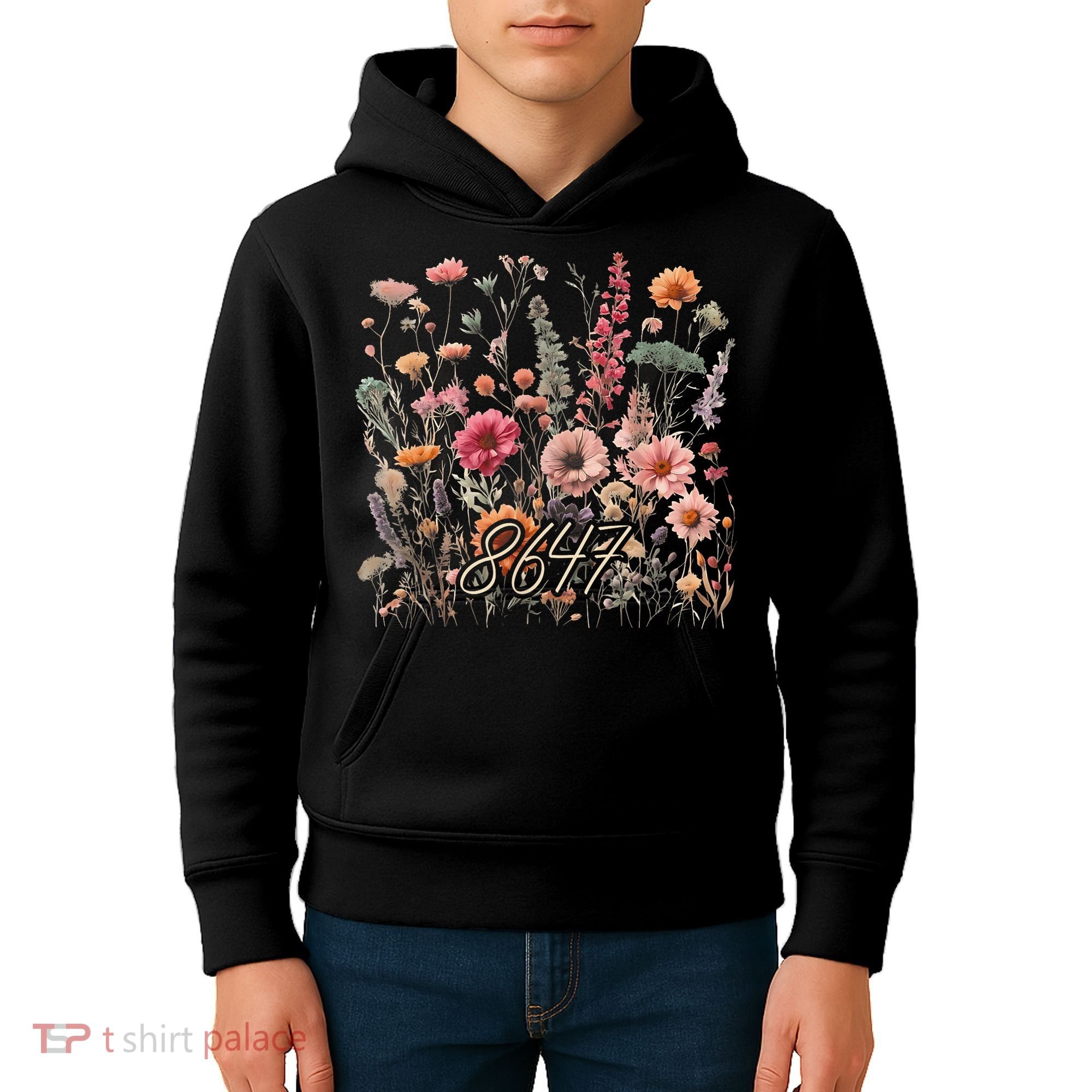 8647 Subtle Anti Trump 86 47 Floral Boho Style Kids Hoodie