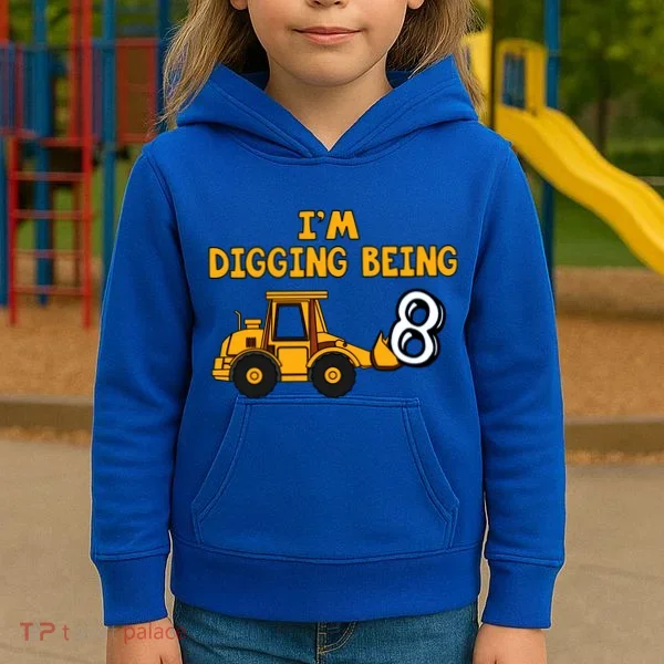 8th Birthday I'm Digging Being Eight Kids Hoodie