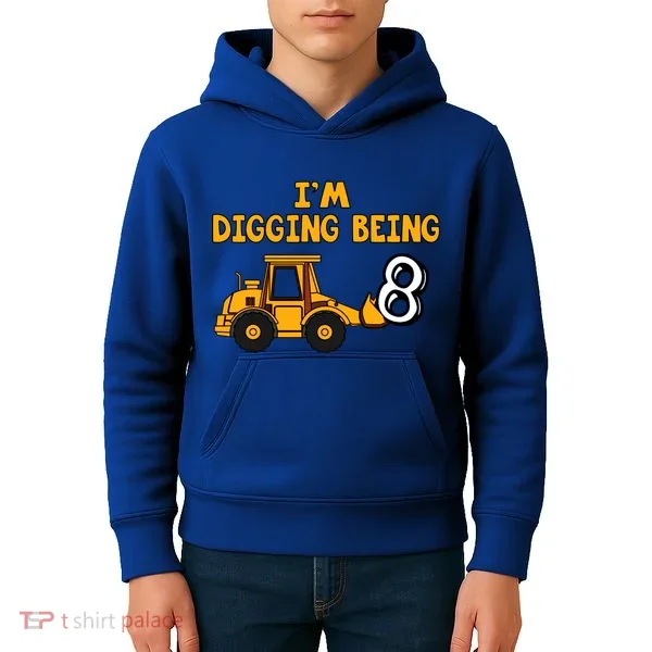 8th Birthday I'm Digging Being Eight Kids Hoodie