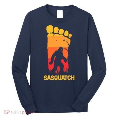80's Vintage Bigfoot Silhouette Sun Sasquatch Womens Long Sleeve Shirt