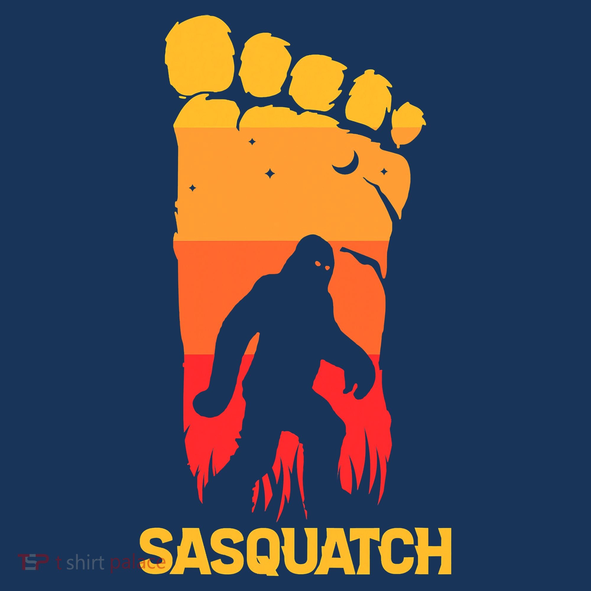 80's Vintage Bigfoot Silhouette Sun Sasquatch Womens Kids T-Shirt