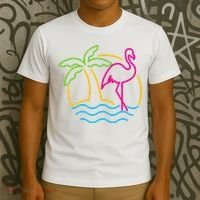 80s Vintage Miami Retro Neon Pink Flamingo T-Shirt thumb 3