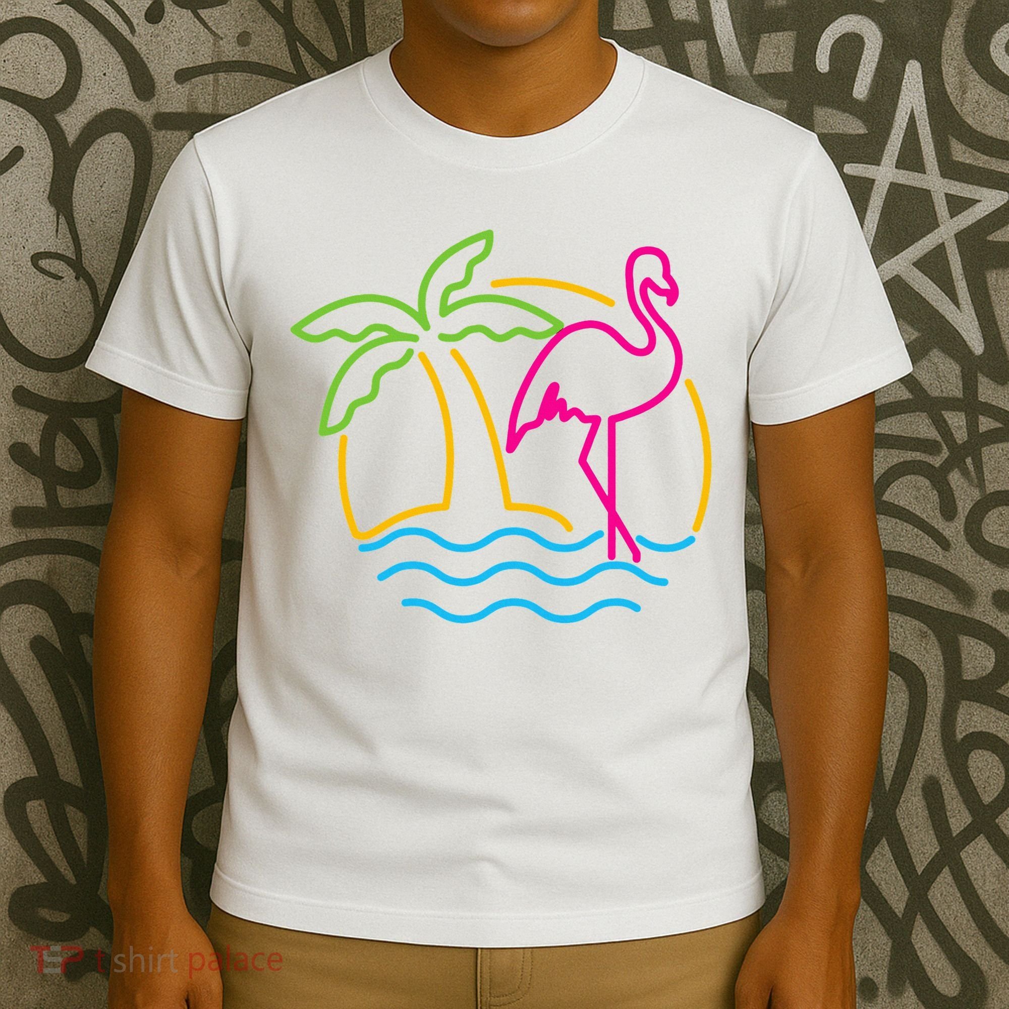 80s Vintage Miami Retro Neon Pink Flamingo T-Shirt