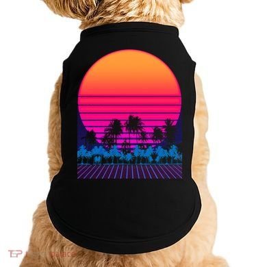 80s Vaporwave Retro Palm Trees Sunset Doggie Tank