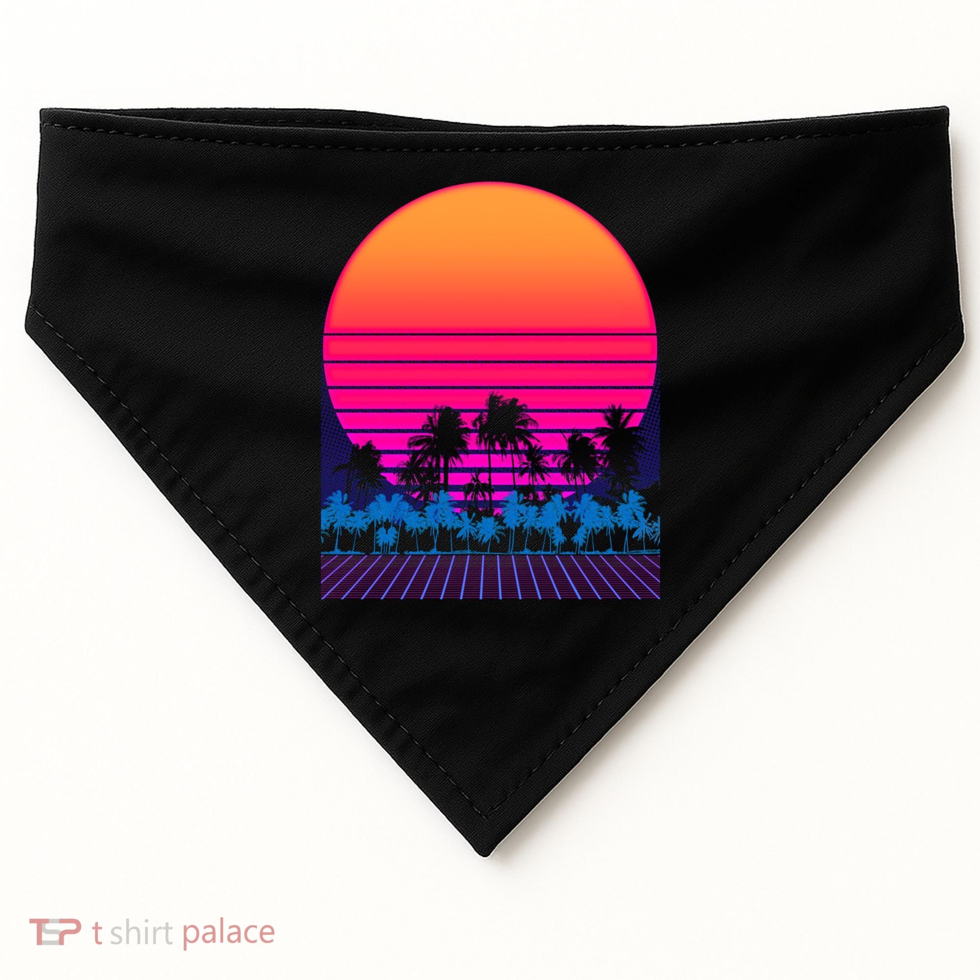 80s Vaporwave Retro Palm Trees Sunset USA-Made Doggie Bandana