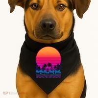 80s Vaporwave Retro Palm Trees Sunset USA-Made Doggie Bandana thumb 1