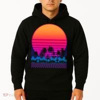 80s Vaporwave Retro Palm Trees Sunset Hoodie thumb 2