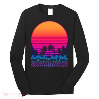 80s Vaporwave Retro Palm Trees Sunset Long Sleeve Shirt
