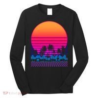 80s Vaporwave Retro Palm Trees Sunset Long Sleeve Shirt thumb 0