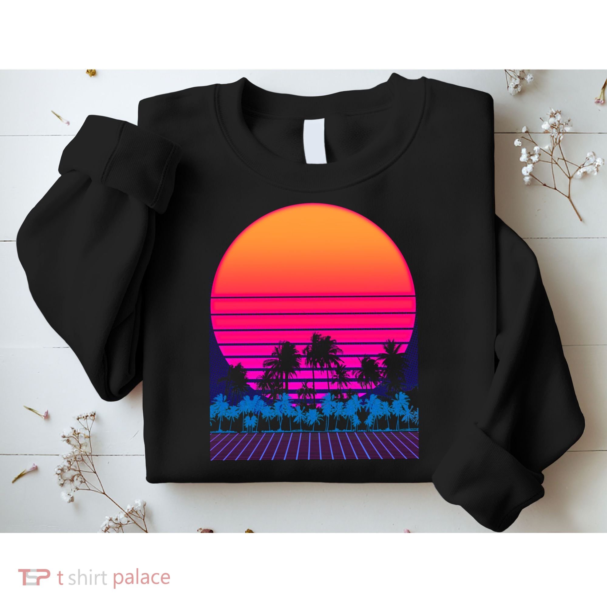 80s Vaporwave Retro Palm Trees Sunset Sweatshirt
