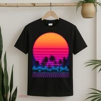 80s Vaporwave Retro Palm Trees Sunset T-Shirt thumb 2