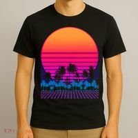 80s Vaporwave Retro Palm Trees Sunset T-Shirt thumb 3