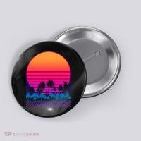 80s Vaporwave Retro Palm Trees Sunset Button thumb 0