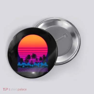 80s Vaporwave Retro Palm Trees Sunset Button