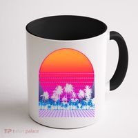 80s Vaporwave Retro Palm Trees Sunset Coffee Mug thumb 1