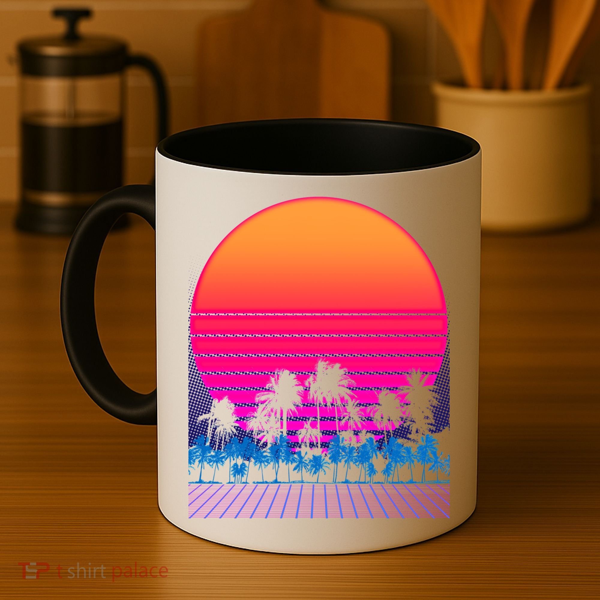 80s Vaporwave Retro Palm Trees Sunset Coffee Mug