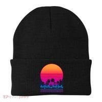 80s Vaporwave Retro Palm Trees Sunset Beanie thumb 0