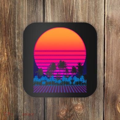 80s Vaporwave Retro Palm Trees Sunset Coaster