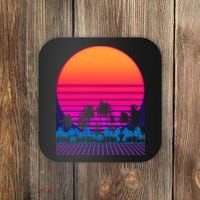 80s Vaporwave Retro Palm Trees Sunset Coaster thumb 0