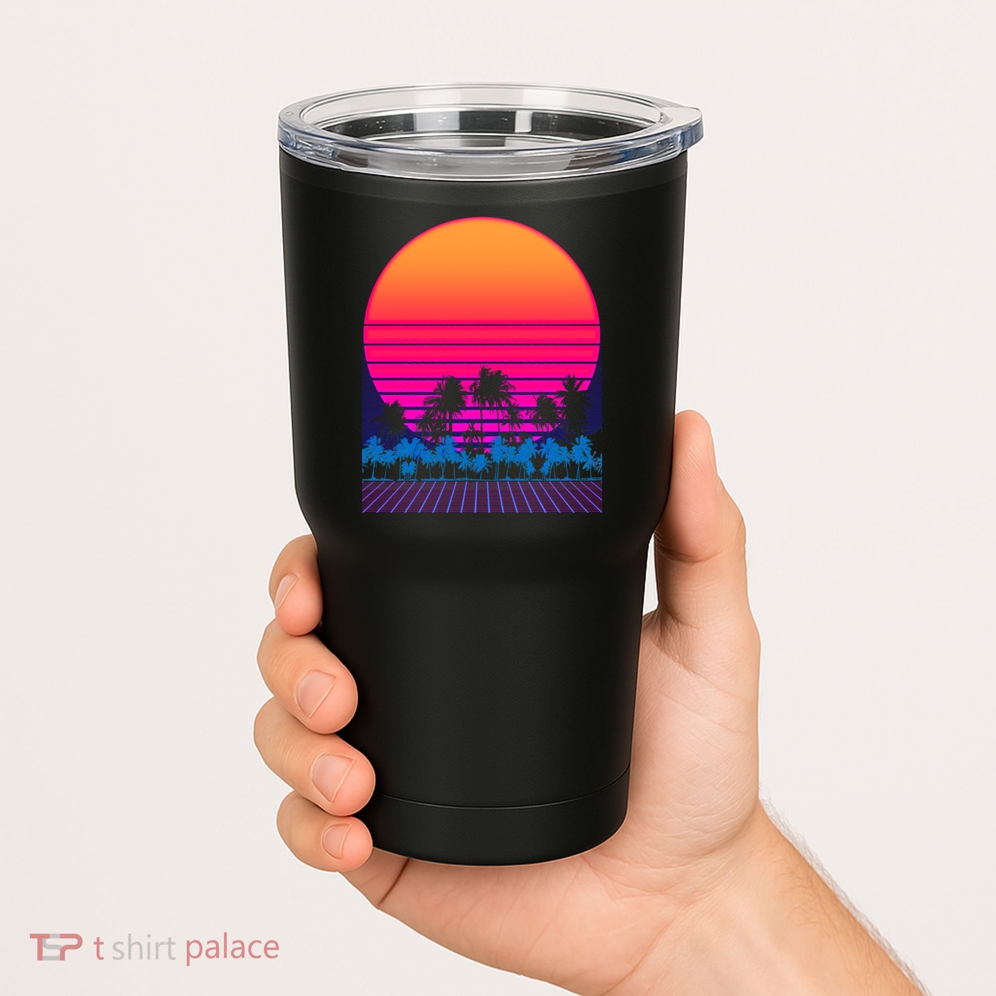 80s Vaporwave Retro Palm Trees Sunset Tumbler