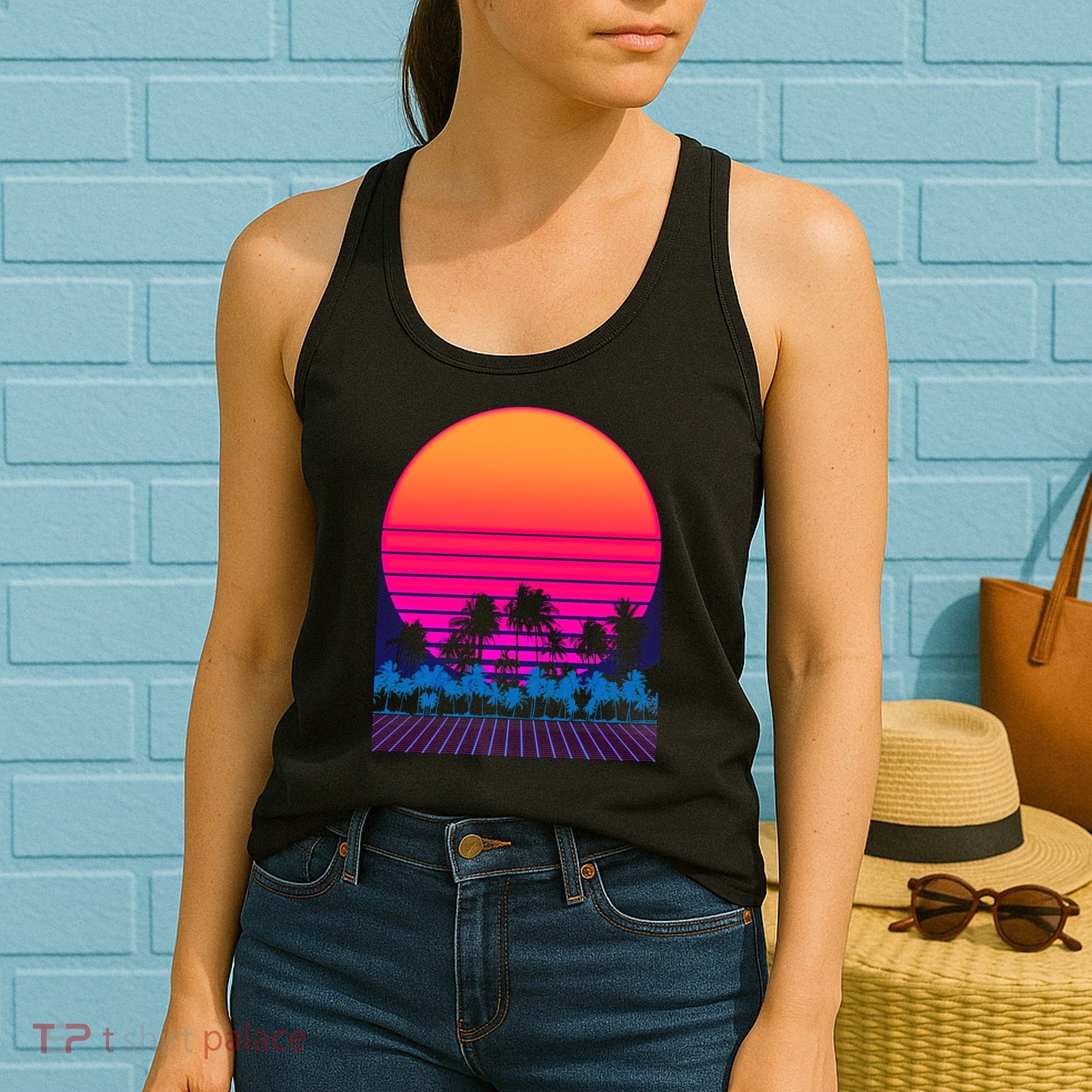 80s Vaporwave Retro Palm Trees Sunset Women's Tank Top