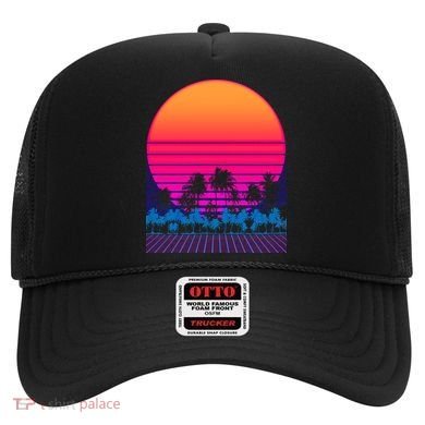80s Vaporwave Retro Palm Trees Sunset Hat