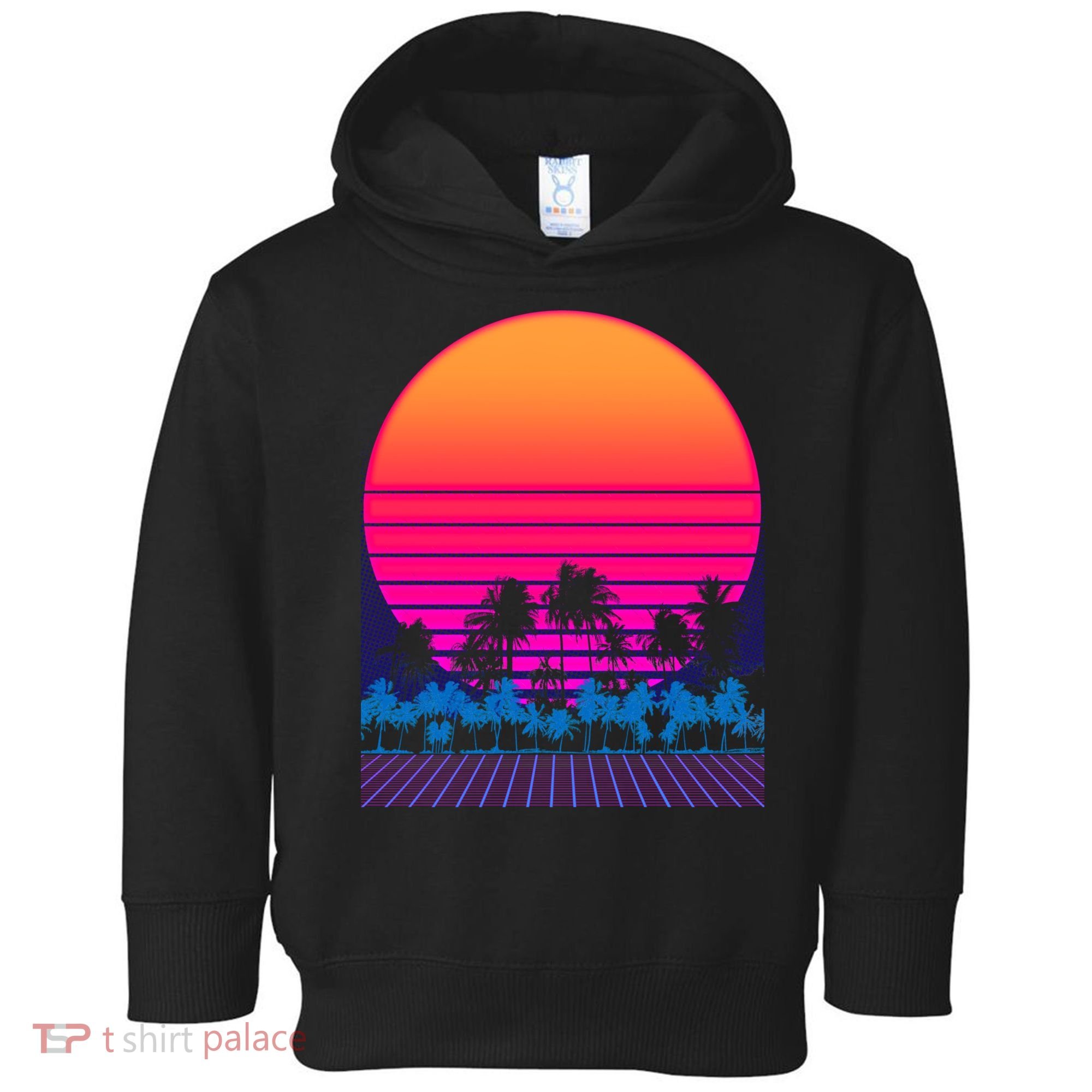 80s Vaporwave Retro Palm Trees Sunset Toddler Hoodie