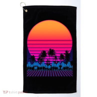 80s Vaporwave Retro Palm Trees Sunset Golf Towel