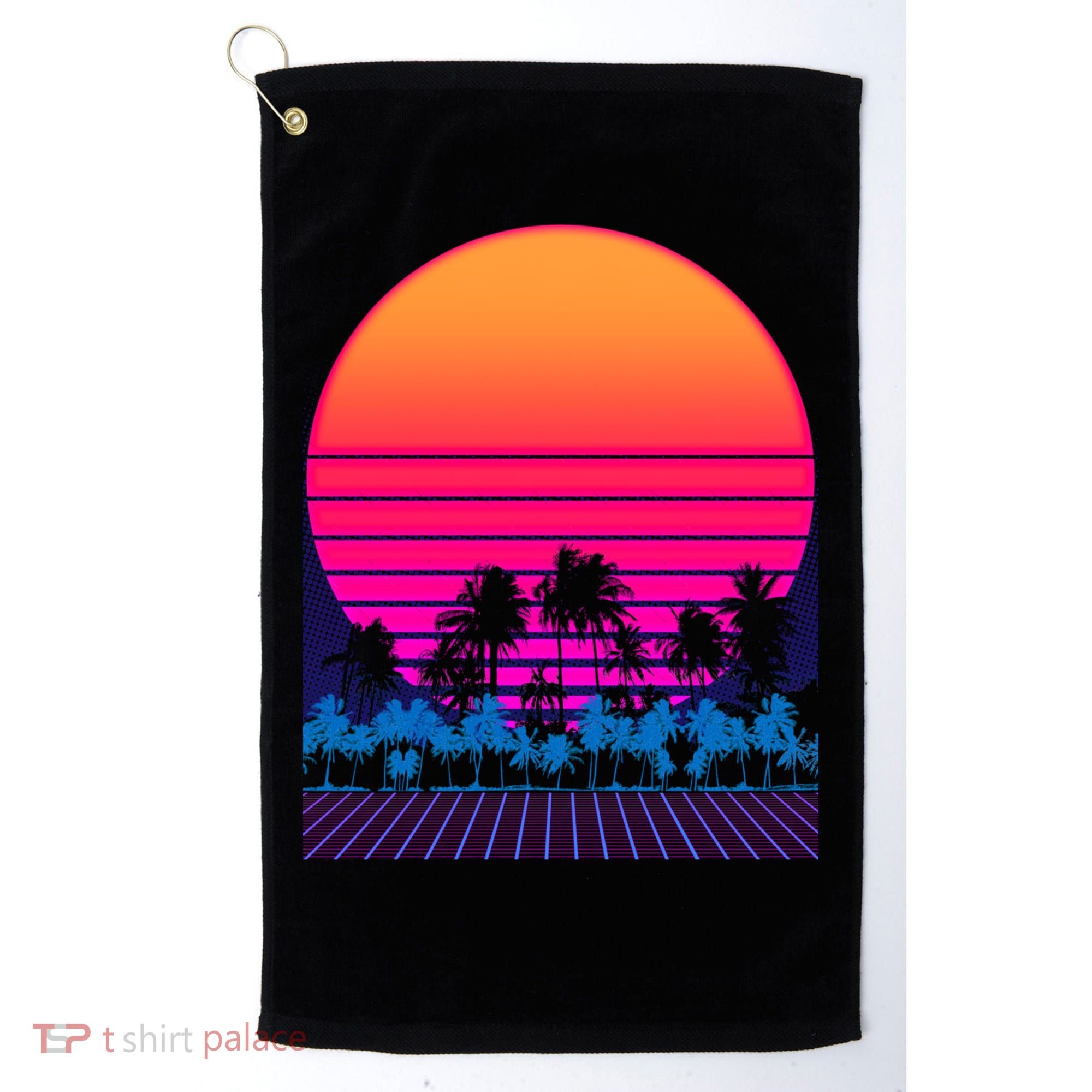 80s Vaporwave Retro Palm Trees Sunset Golf Towel