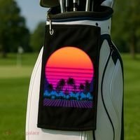 80s Vaporwave Retro Palm Trees Sunset Golf Towel thumb 2