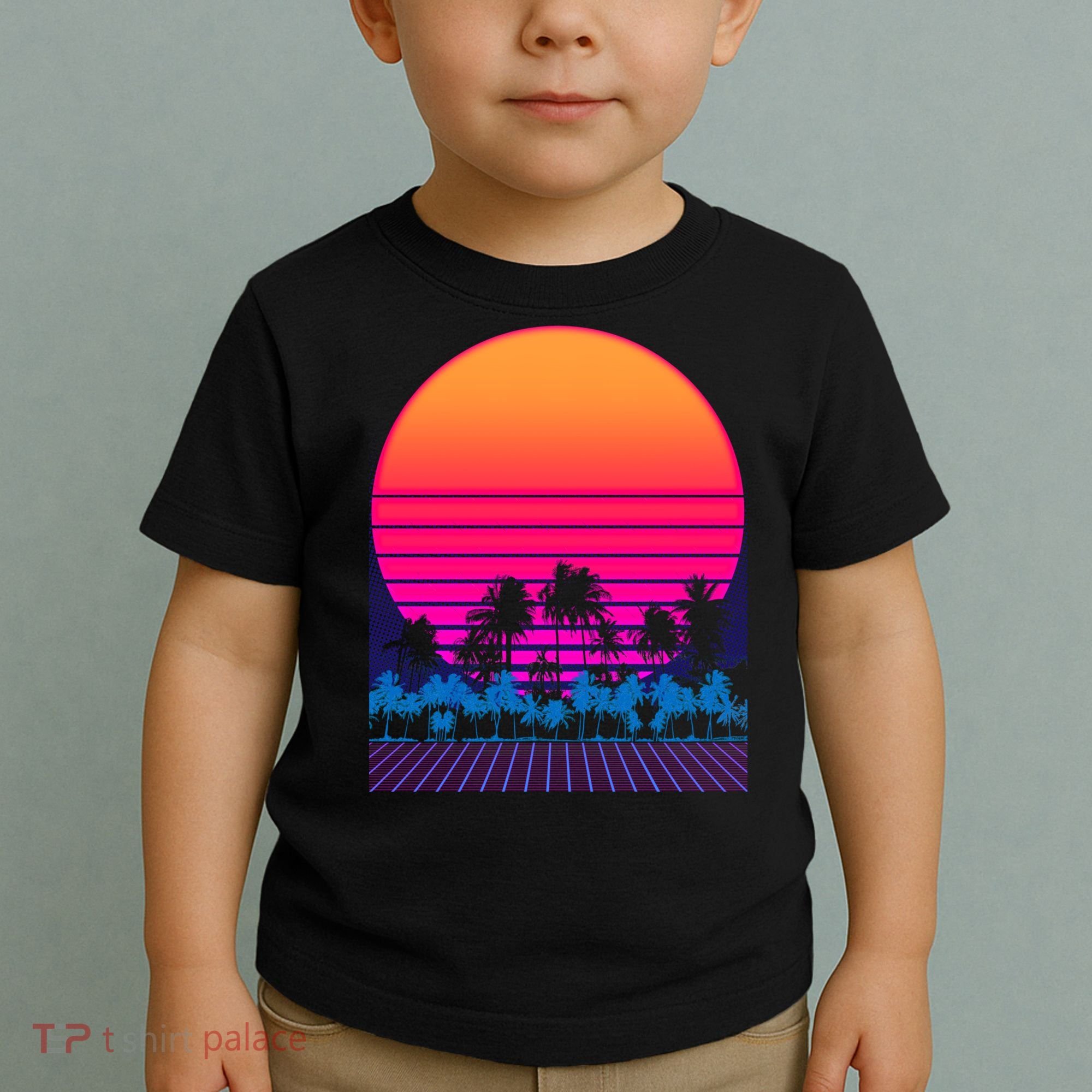 80s Vaporwave Retro Palm Trees Sunset Toddler T-Shirt