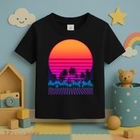 80s Vaporwave Retro Palm Trees Sunset Toddler T-Shirt thumb 3