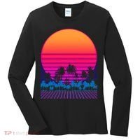80s Vaporwave Retro Palm Trees Sunset Women's Long Sleeve Shirt thumb 0