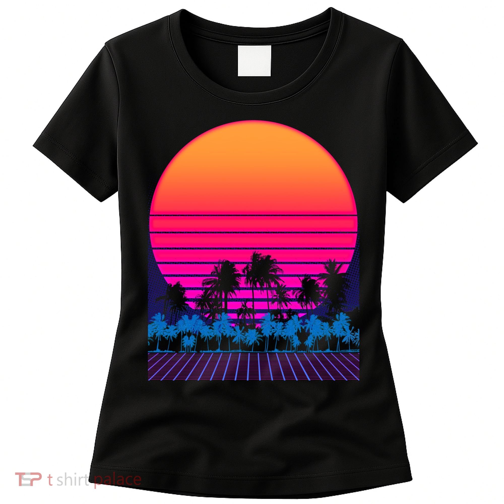 80s Vaporwave Retro Palm Trees Sunset Women's T-Shirt