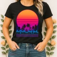 80s Vaporwave Retro Palm Trees Sunset Women's T-Shirt thumb 2