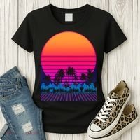 80s Vaporwave Retro Palm Trees Sunset Women's T-Shirt thumb 3
