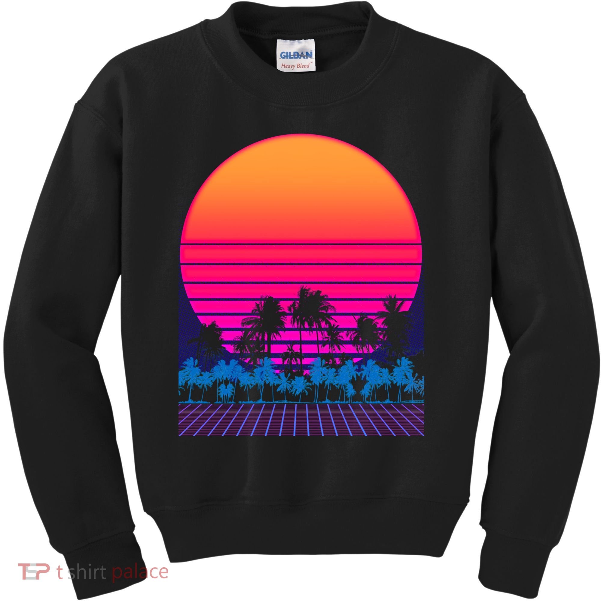 80s Vaporwave Retro Palm Trees Sunset Kids Sweatshirt