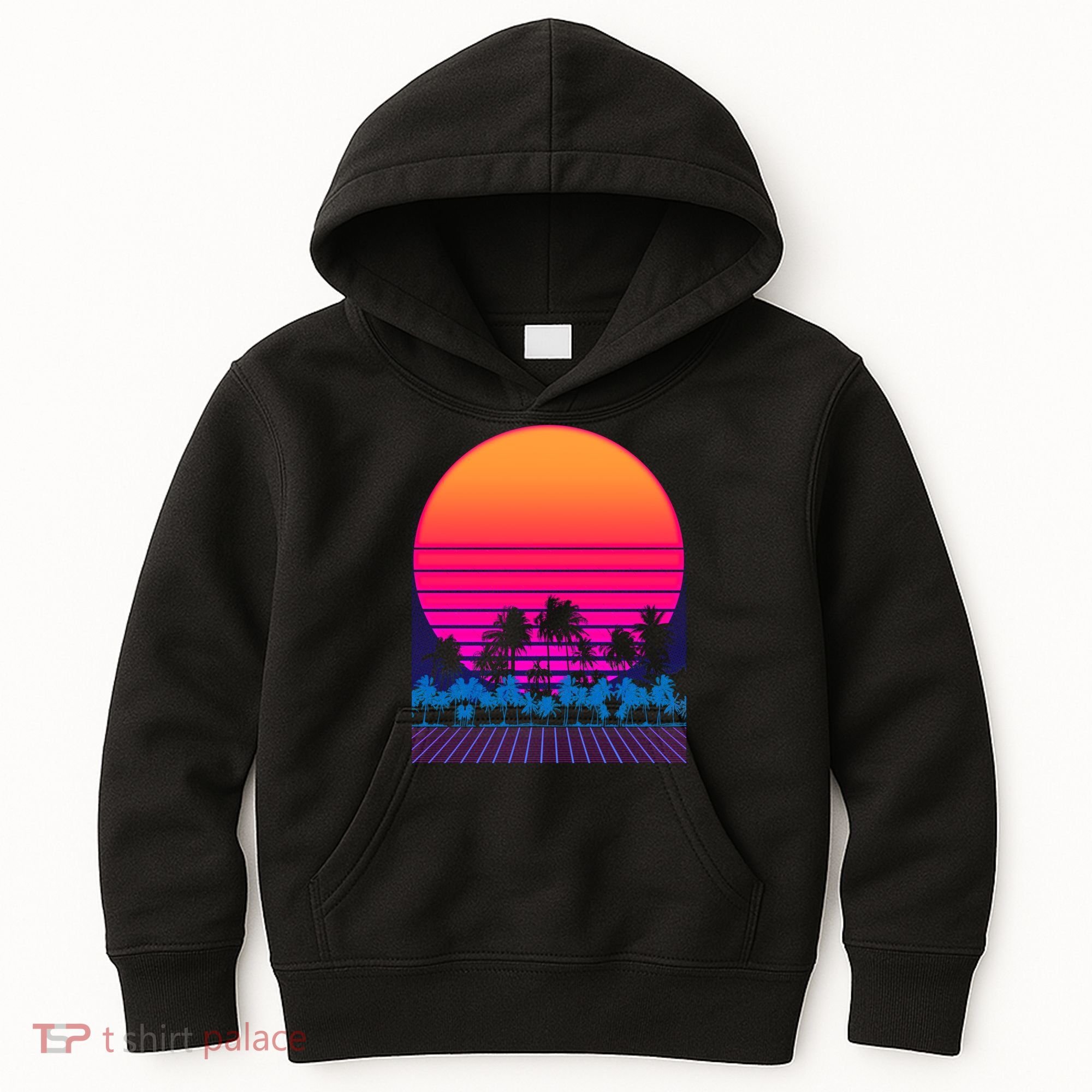 80s Vaporwave Retro Palm Trees Sunset Kids Hoodie