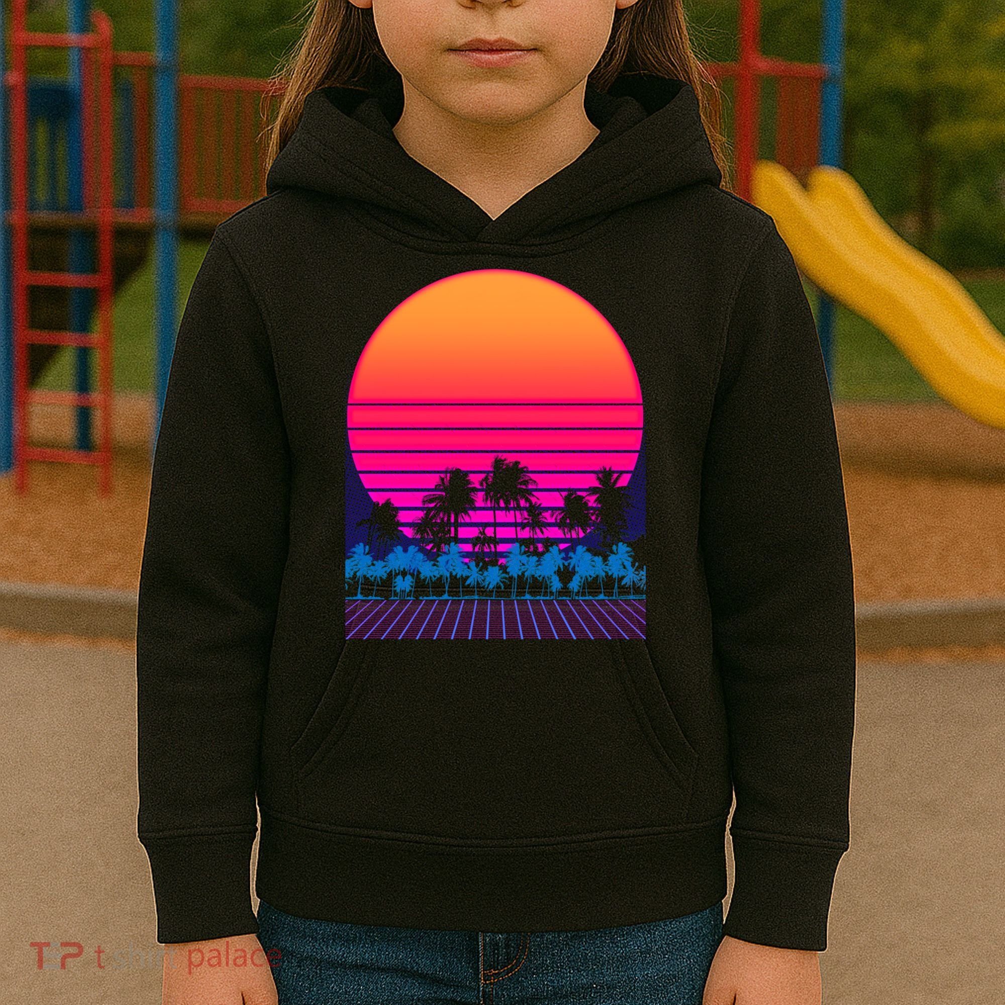 80s Vaporwave Retro Palm Trees Sunset Kids Hoodie