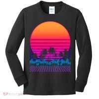 80s Vaporwave Retro Palm Trees Sunset Kids Long Sleeve Shirt thumb 0