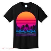 80s Vaporwave Retro Palm Trees Sunset Kids T-Shirt thumb 0