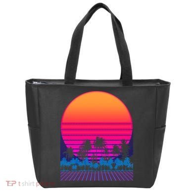 80s Vaporwave Retro Palm Trees Sunset Tote Bag