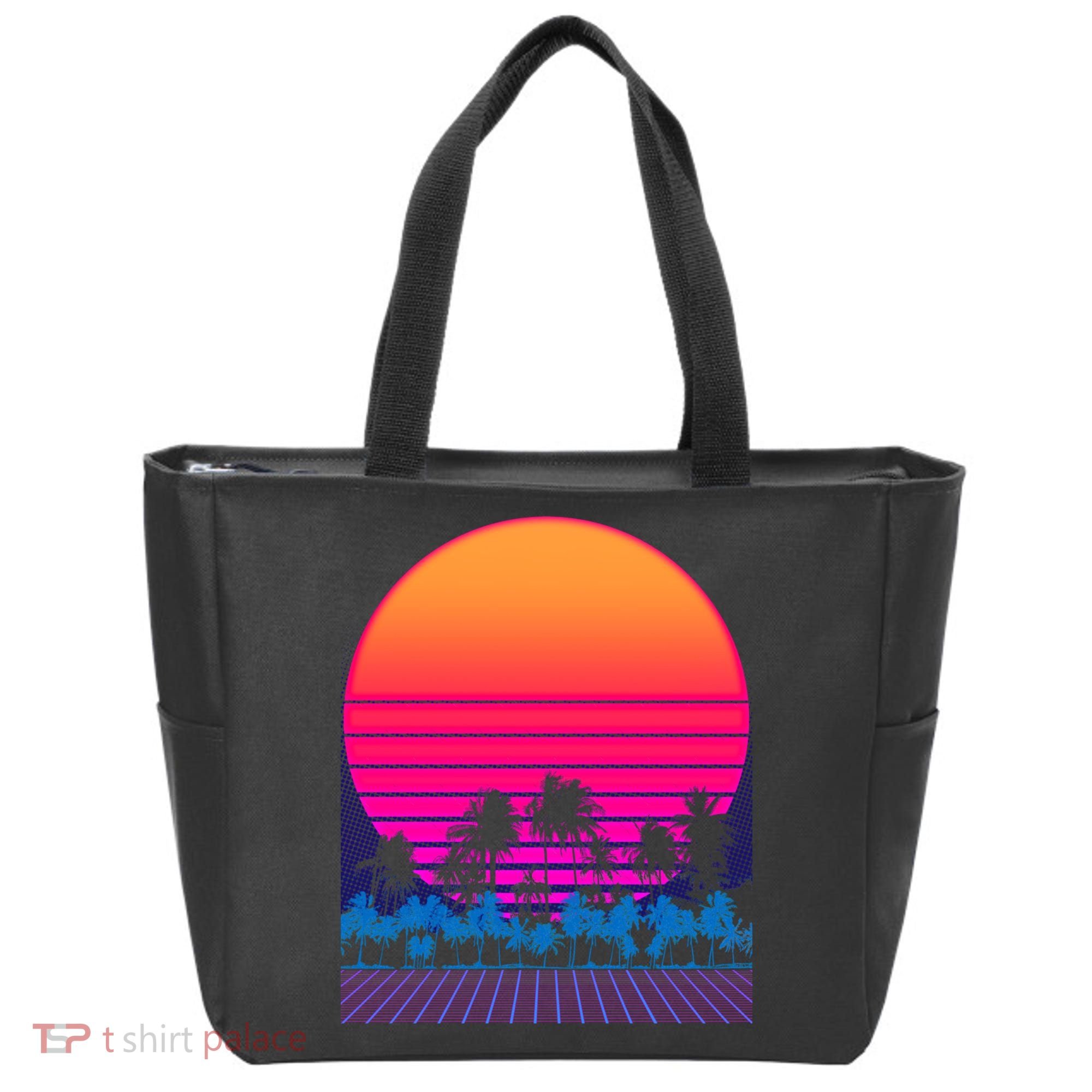 80s Vaporwave Retro Palm Trees Sunset Tote Bag