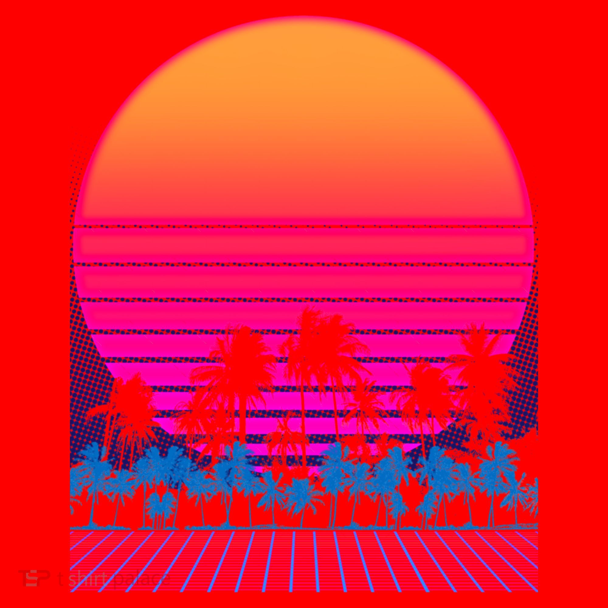 80s Vaporwave Retro Palm Trees Sunset Santa Hat