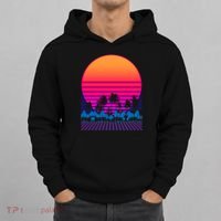 80s Vaporwave Retro Palm Trees Sunset Hoodie thumb 0